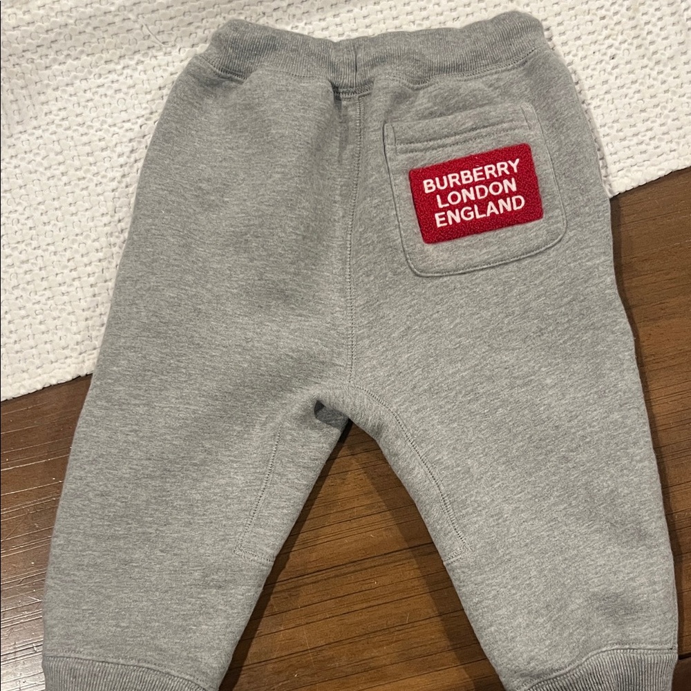 Burberry Kids Light Gray Joggers with Red Patch